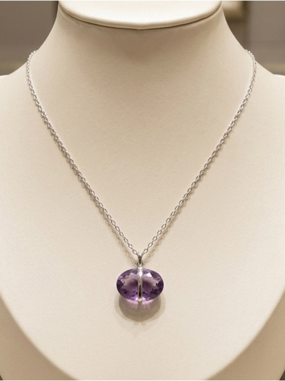 New Natural Purple Agate Oval Pendant Necklace | 18"-20" Stainless Steel